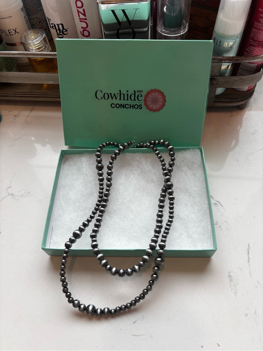 Cowhide and Conchos 18” & 22” faux Navajo Pearls